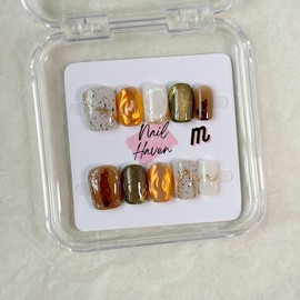 NailHaven|short nails collection continued|  handpainted cute designs| acrylic press-on| fake nails |Handmade | high quality Press on nails 10 pcs|reusable nails|nail art|nail charm|handmade press ons|uña sacri lic as - Color: S66, SIZE: Small