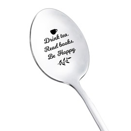 RFTWXHPN Christmas Birthday Gifts for Book Tea Lovers Women Men Drink Tea Read Books Be Happy Spoon for Readers Reading Lovers Gifts for Teen Adult Tea Drinkers Lover Gift Teaspoons