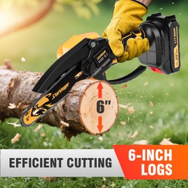 Sharklogger Mini Chainsaw, 6-inch Cordless Electric Mini Chainsaw, Portable Handheld Chain Saw for Tree Pruning Shearsand Garden Maintenance, Best Father's Day Gift for Men Dad Husband（Yellow)
