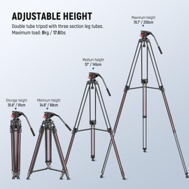 NEEWER 79"/2m Video Camera Tripod with Fluid Head, One Step Quick Release Aluminum Heavy Duty Tripod Stand with QR Plate Compatible with Canon Nikon Sony DSLR Camera Camcorder, Max Load 17.6lb, LL38