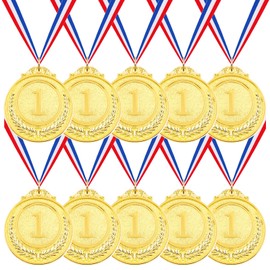 Swpeet 10 Pcs Winner Medals Gold Award Medals, 1st Award Medals with Neck Ribbon, Olympic Style Medals Prizes for Competitions, Party Decorations, Spelling Bees and Awards