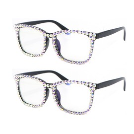 FUPRECIOUS Square Rhinestone Reading Glasses For Women Blue Light Blocking Computer Readers Glasses ((2 Pack) black, 1.5, x)