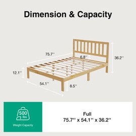 Novilla 12 Inch Full Size Bed Frame Solid Wooden Full Bed Frames with Classic Headboard Wood BedFrame Foundation, No Box Spring Needed, Easy Assembly, Pine