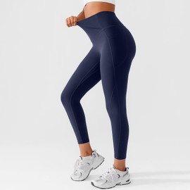 BRXL Butt Lifting High Waisted Yoga Leggings for Women, Tummy Control, No Front Seam, Pockets, Athletic, Workout, Gym Navy Blue