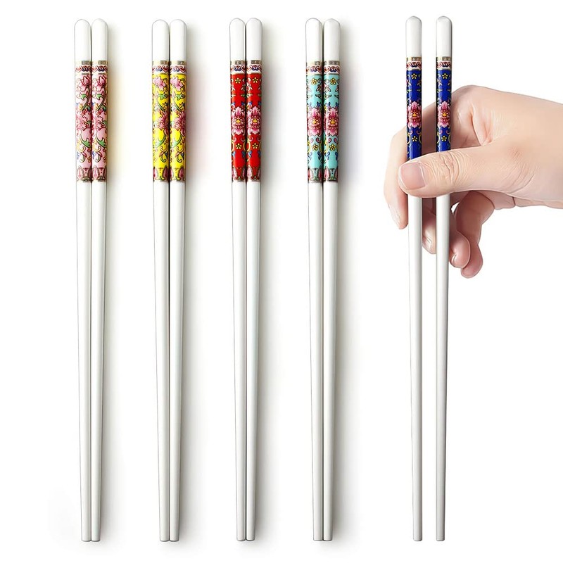 Chopsticks, 5 Pairs Chopsticks Reusable, Bone China, Dishwasher Safe, 9