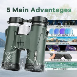 NOCOEX 10x42 Compact HD Binoculars with waterproof，Low Light Night Vision for Bird Watching Hunting Hiking Travel Stargazing Concerts Sports, BAK4 Prism FMC Lens with Strap Carrying Bag