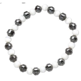 1 White Cat's Eye Fiber Optic Glass & Hemalyke 6mm Round Beads (Bracelet) *