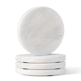 Koville Marble Coaster Set of 4, Round White Coasters, 4" Cup Coasters for Drinks, Heat Resistant Coaster for Coffee Table Home Office Bar Decor(Namib Fantasy)