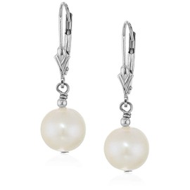 14k Gold Round White Cultured Freshwater Pearl Drop Earring with Secure Lever-backs, 8.0-8.5mm (white-gold, 8.0-8.5mm)