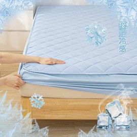 [Q-MAX 0.52] Vallein Fitted Sheet Single Touch Cool Feel Summer Semi-Double Double Padded Fitted Sheet Moisture Wicking Quick Drying Antibacterial Odor Resistant Bed Pad Cool Sheet Washable (Single,