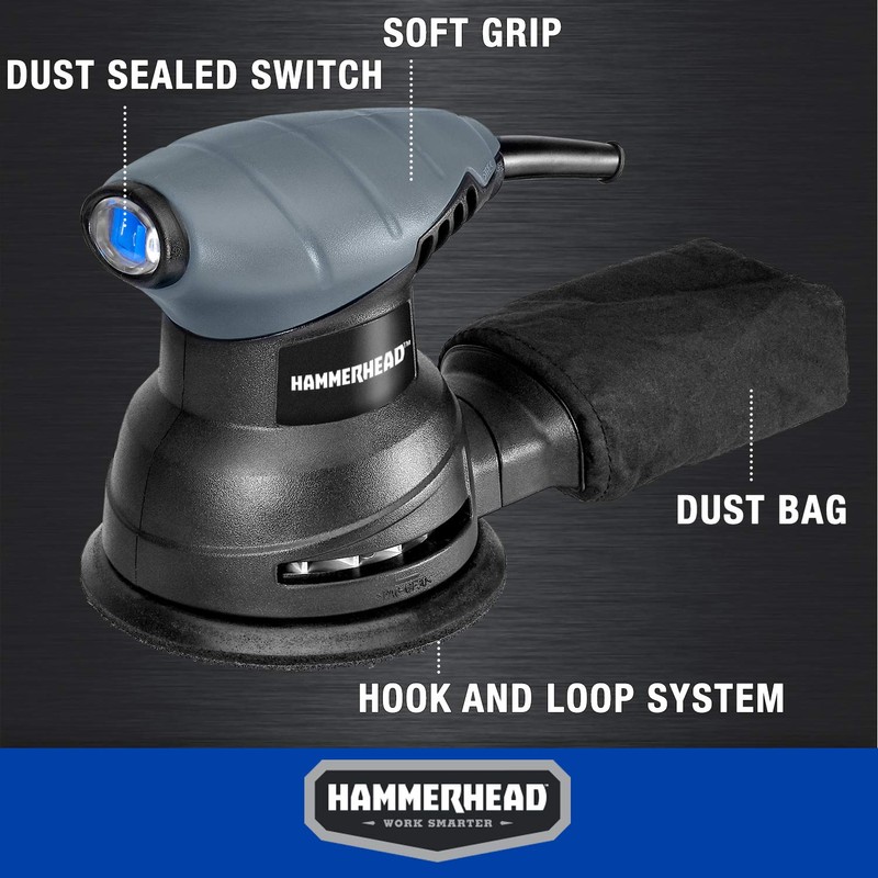 Hammerhead 2.0-Amp 5-Inch Random Orbit Sander with 12pcs Sanding Paper