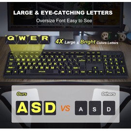 Universal English Large Lettering Keyboard Stickers for PC Computer Laptop Desktop Notebook Keyboards,Bright Yellow Lettering Black Background Replacement Keyboard Stickers