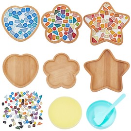 WEBEEDY 3 Sets Glass Tile Mosaic Kit Mosaic Coaster Kit with Bamboo Coaster Base Glass Mosaic Tiles DIY Mosaic Crafts Kits for Drinks Home Decor Gifts