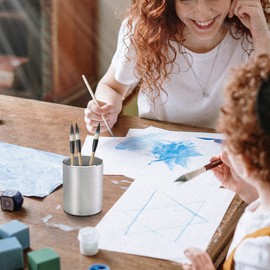 VAYDEER Metal Pen Holder Aluminum Pen Pot, Round Pencil Holder Pot Desktop Makeup Brush Holder Pot for Desk, Office/School Pen Storage Organizer - Silver