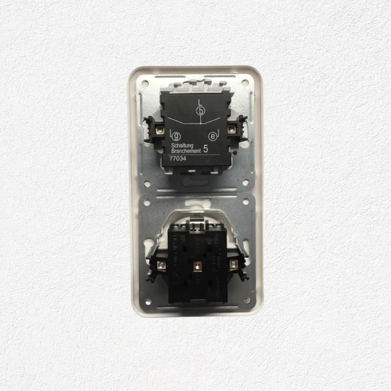 N&L Finesse Series Switch + Socket in 2-Way Frame, Flush-Mounted,