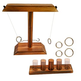 Ring Toss Game for Kids and Adults - Wooden Hook and Ring Toss Game for Adults - Fun Bar Top Game for Parties and Family Gatherings Christmas Game - 9.8in