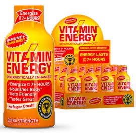 Vitamin Energy Extra Strength Energy Drink Shots | Natural Nutrients to Energize & Support Immune System | Sugar & Carb-Free | Immunity Formula | up to 7+ Hours | Orange Burst- 1.93 fl oz - Pack of 12