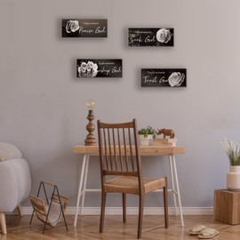 ONIZHITY 4Pcs Black White Bathroom Decor Religious Wall Art Bible Verse Inspirational Black White Rose Wall Decor Rustic Christian Sign for Home Bathroom Office Bedroom Living Room(Black White 10x4