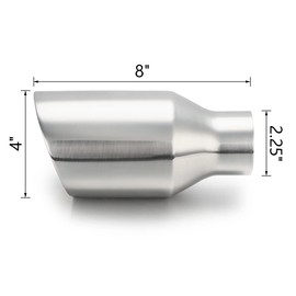 LCGP 2.25" inlet Universal Diesel Exhaust Tip 4" Outlet 8" Long Tail Tip, Polished & Double Wall Angle Cut, Stainless Steel