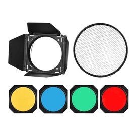 Godox BD-04 Barn Door Barndoor Kit with 4 Coloured Gel Filters for 7" Standard Reflector for GODOX SL60W SL150II SK400II and More Studio Lights