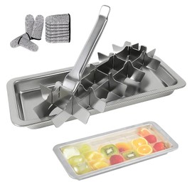 Stainless Steel Ice Cube Trays with 18 Slot Vintage Inspired Design Metal Ice Cube Trays with Removable Easy Release Handle for Bars Kitchens for Food Juice Dishwasher Safe (with Finger Gloves)