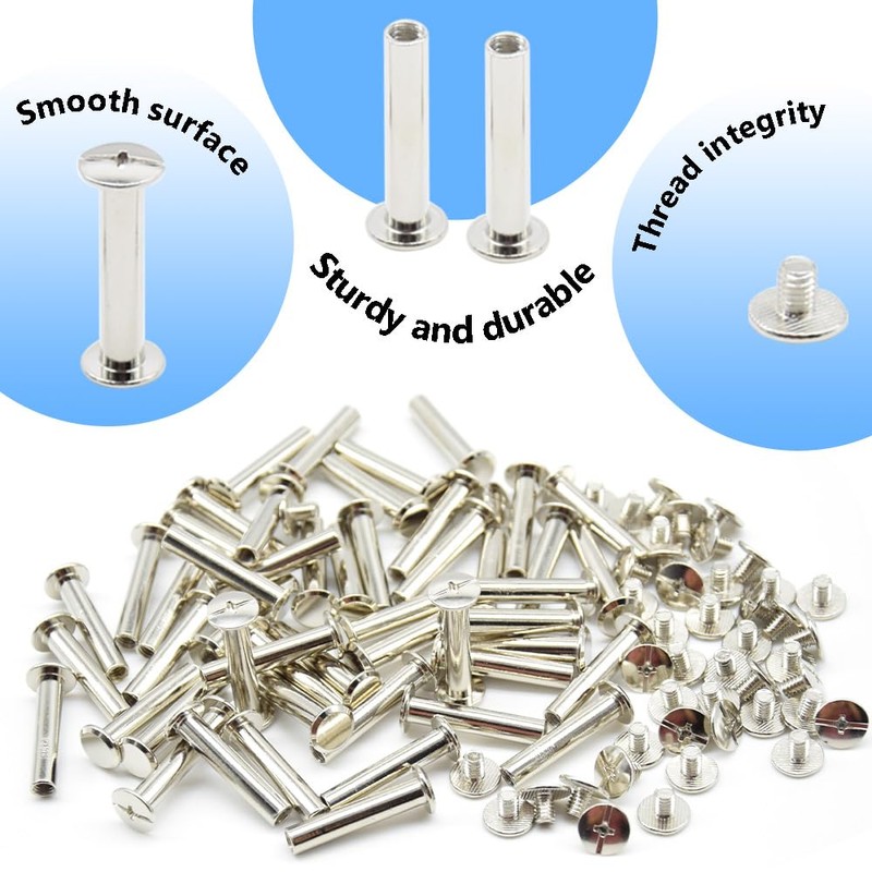 Ruidee 100Pcs/50Set Chicago Screws M5x25mm Book Binding Rivets Screw Posts