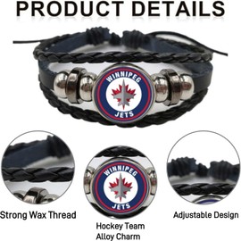 Jets Alloy Charm Nylon Rope Bracelets, Hockey Team Logo Adjustable Rope Bracelets for Boy Girl Teens Adults