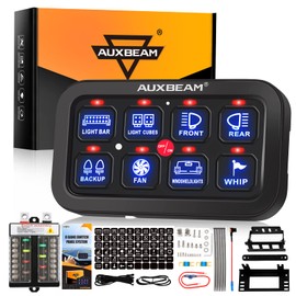 Auxbeam 8 Gang Switch Panel BB80, Universal Circuit Control Relay System Box with Automatic Dimmable On-Off LED Switch Pod Touch Switch Box for Car Pickup Truck Boat ATV SUV, Blue 2 Year Warranty