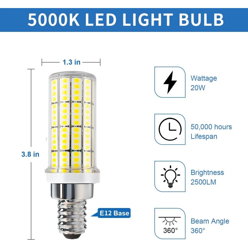 NS 20W E12 LED Corn Bulb Light 5000K Candelabra Ceiling
