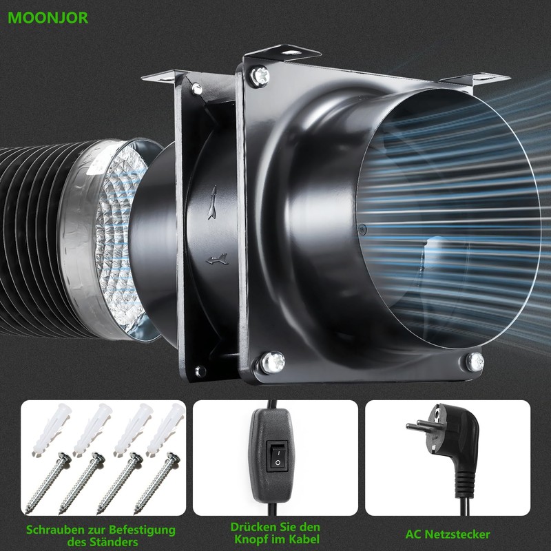 Moonjor 100 mm Axial Duct Fan, 119 m³/h Extractor Fan