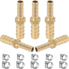 Sctihwelire 10 Pcs Brass Hose Barb Reducer 5/16" (8mm) to 1/4" (6mm) Splicer Mender Reducing Barb with Stainless Steel Pipe Clamps air Hose Repair kit for Pipe Line/Fuel/Air (10 Pcs)