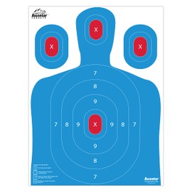 Ascentor Silhouette Shooting Target - Large Size 18 x 24 - Multiple Aiming Zones - Blue - Pack of 15