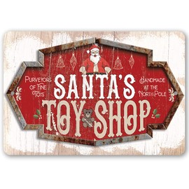 Christmas Home Decor - Santa's Toy Shop - Metal Sign - Winter Holiday Decorations for Home Indoor/Outdoor - Home Decor Farmhouse Christmas Decor Signs, Porch Christmas Decor