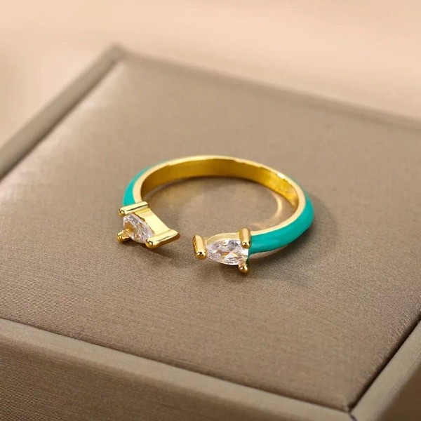 ZARD Turquoise Enamel Rings with Teardrop Shaped Cubic Zirconia Accents