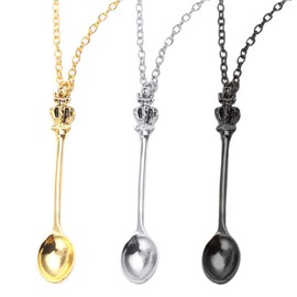 kuou 3Pcs Spoon Necklaces Set, Antique Style Spoon Necklace Charms Jewelry Accessory for Party Favors