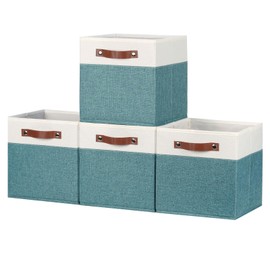 HNZIGE Storage Organizer Bins Fabric Cubes for Cube Organizer Bins for Organizing 11 Cube Storage Bin, Collapsible Storage Bins with Handles,Foldable Storage Cubes(White&Dark Green)