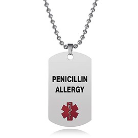 LSxAB Penicillin Allergy Medical Alert Necklace Son Women Men Grandma Mother Mommy Friends Best Friends Family Silver Christmas Birthday