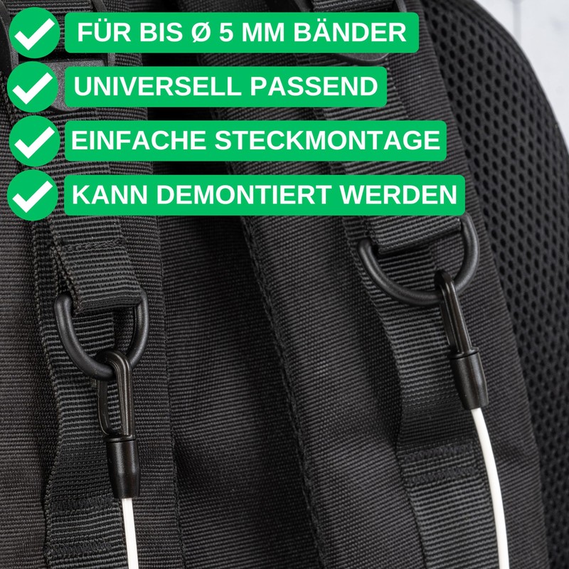 Plastic Carabiner Hooks, Pack of 12, in Black, for Diameter