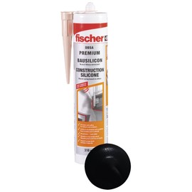fischer fischer Premium-Bausilikon, geruchsarmes Silikon, wetterfeste Dichtmasse für Innen & Außen, Kartusche für zahlreiche Anwendungen und Baustoffe, Langzeitschutz vor Schimmel, 310 ml, schwarz