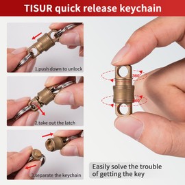 TISUR Quick Release Keychain, Small Locking Carabiner Clip Detachable Keyring,Swivel Key Chain Rings Accessories for Edc Car (Brass Gold Keychain)