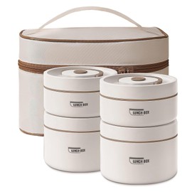 Accmuzzy Thermal Lunch Box, Stainless Steel, Thermal Container for Food with Thermal Bag and Cutlery, Thermal Food Container, Leak-Proof, Warming Container Food for Children and Adults, 440 ml and 600