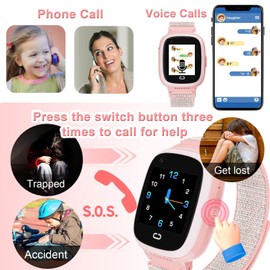 PTHTECHUS 4G Reloj Inteligente, Reloj Telefónico para Niños y Niñas con SOS, Localización GPS, Videollamadas WiFi, Juego de Cálculo Rápido, Cámara HD, App Móvil, Regalo para Niños de 4 a 14 Años Rosa