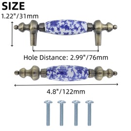 Mcredy 4 Pcs Blue and White Porcelain Ceramic Cabinet Pulls Vintage Chinese Style Drawer Handles Pull for Kitchen Bathroom Dresser Wardrobe
