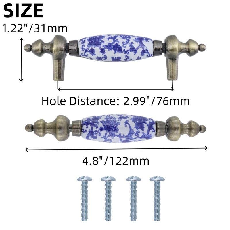 Mcredy 4 Pcs Blue and White Porcelain Ceramic Cabinet Pulls