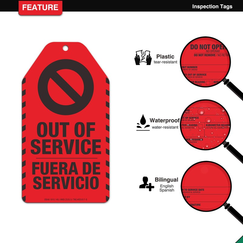 Out of Service Tags 25 Pack, Bilingual OSHA Do Not