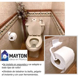 MAYTON Porta Rollo de Papel de Baño Blanco Adherible - Pégalo en Cualquier Superficie Lisa sin Utilizar Herramienta y comiénzalo a Usar!