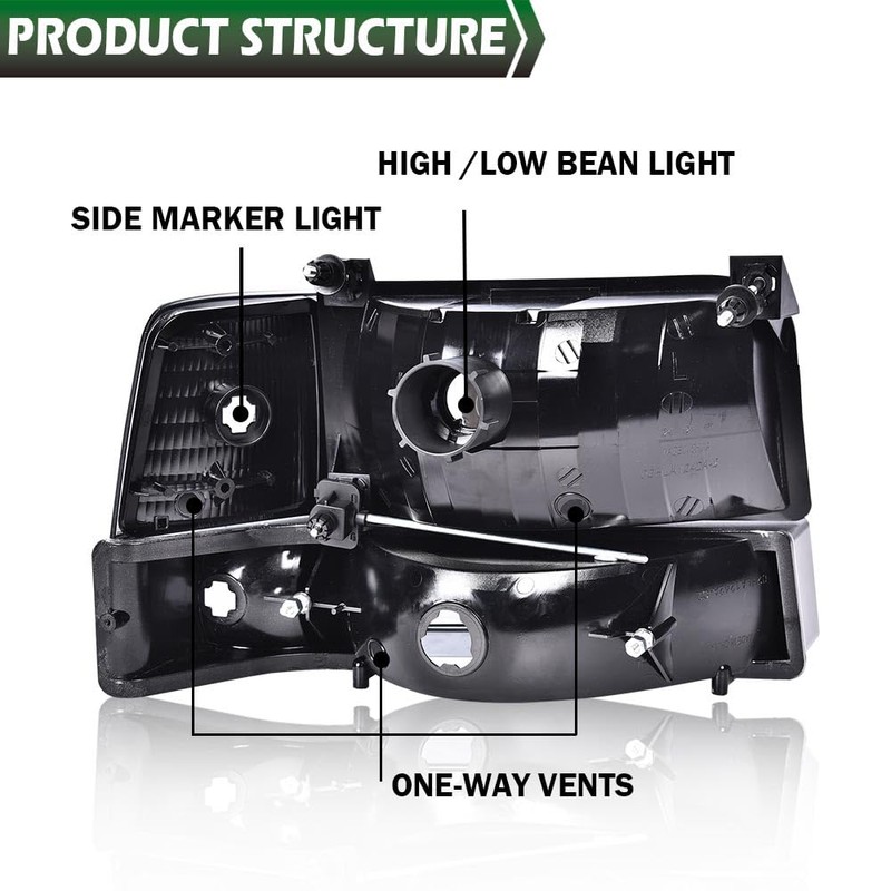 GRAND ORANGE Headlights Assembly Fit 1992-1996 Ford F150 Bronco