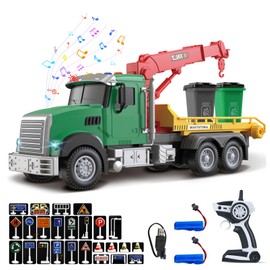 2.4GHz Remote Control Garbage Truck – RC Trash Truck with 2 Loader Trash Cans, 4 Channel Recycling Truck, Lights & Sounds, 2 Batteries, 28PCS Traffic Signs – Educational Toy Gift for Kids Ages 3-8