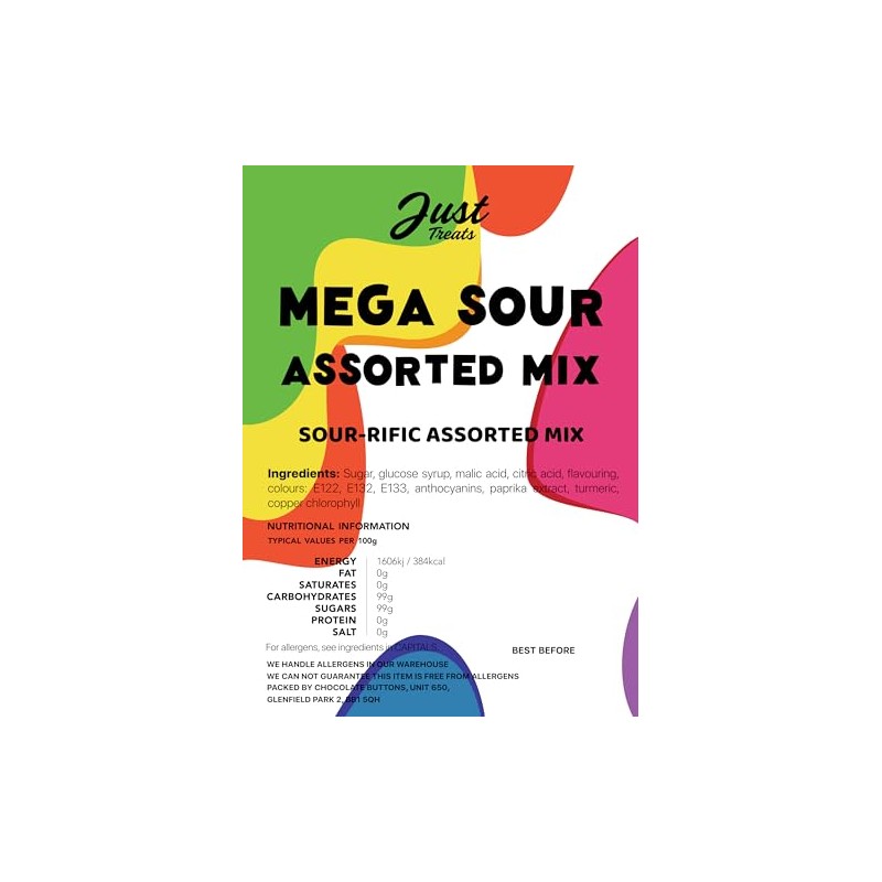Just Treats Mega Sour Assorted Mix 500g Share Bag