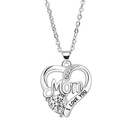 BESPMOSP Mom Necklace I Love You Mom Gifts Mother's Day Gifts Rhinestone Necklace for Mom Birthday Gifts for Mom(clear)